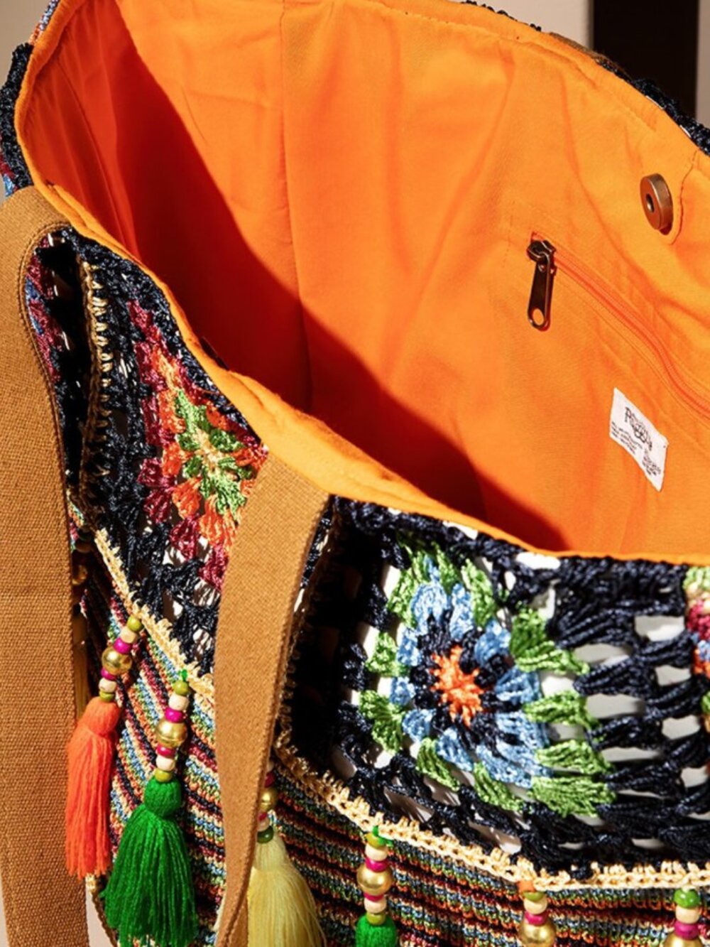 Hand Crochet Garden Shoulder Bag with Tassels - Large - Picture 3 of 3